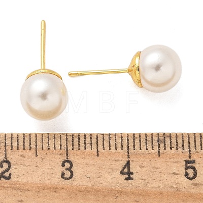 Brass ABS Imitation Pearl Stud Earrings EJEW-B132-01B-G-1