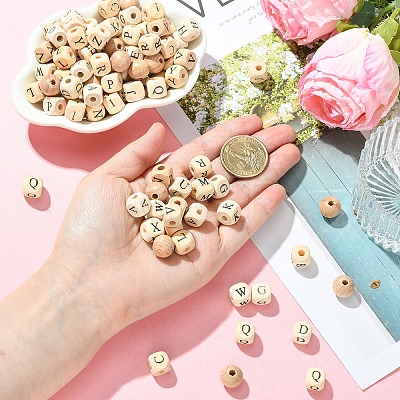 310Pcs 27 Styles Printed Natural Wood Beads WOOD-YW0001-84-1