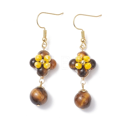 3 Pairs Brass Flower Dangle Earrings EJEW-TA00759-1