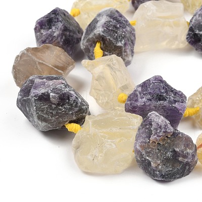 Rough Raw Natural Amethyst and Lemon Quartz Beads Strands G-F595-I03-1