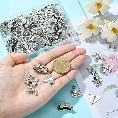 100Pcs 10 Styles Tibetan Style Alloy Pendants TIBEP-CJ0002-62-1