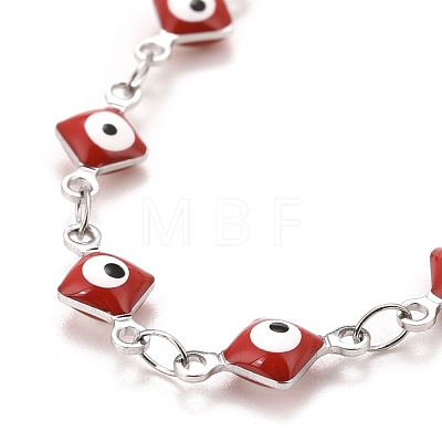 Enamel Rhombus with Evil Eye Link Chains Bracelet BJEW-P271-03P-01-1