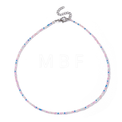 Luster Glass Seed Beaded Necklace with Alloy Clasps NJEW-JN04366-1