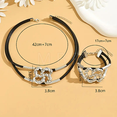 Flower Alloy & Wax Cord Double Layer Necklaces & Bracelets Sets for Women WG9D397-02-1