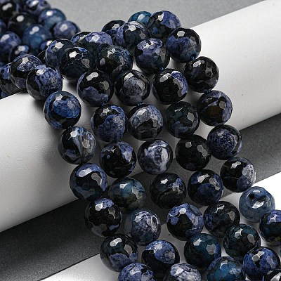 Faceted Natural Fire Crackle Agate Beads Strands G-F447-12mm-N16-1