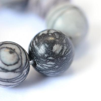 Natural Black Silk Stone/Netstone Round Bead Strands G-E334-12mm-05-1