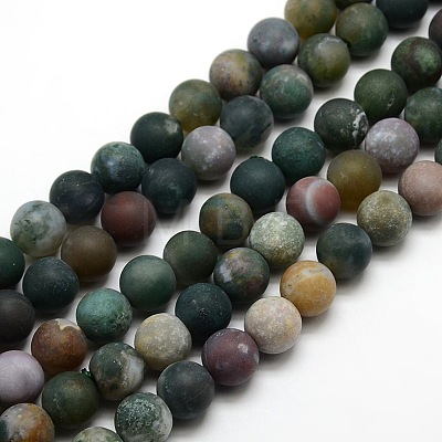 Frosted Natural Indian Agate Round Bead Strands G-M063-12mm-01-1