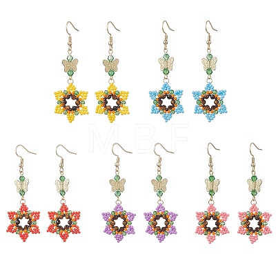 Glass Seed & Glass Beaded Dangle Earrings EJEW-MZ00691-1