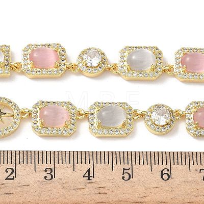 Brass Micro Pave Clear Cubic Zirconia with Multicolor Cat Eye Rectangle Square Oval Tennis Necklaces NJEW-G183-05G-1