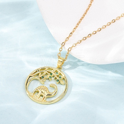 Brass Pave Green Cubic Zirconia Ring with Dinosaur Pendant Necklaces for Women NJEW-C120-01G-1
