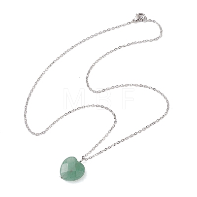 Natural Green Aventurine Faceted Heart Pendant Necklaces NJEW-JN05104-02-1