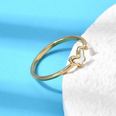 304 Stainless Steel & Natural Shell & Imitation Pearl Cuff Rings for Women RJEW-G372-01G-04-1