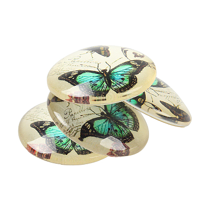 Butterfly Printed Glass Half Round/Dome Cabochons GGLA-N004-25mm-C-1