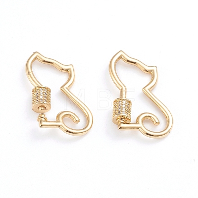 Brass Micro Pave Clear Cubic Zirconia Screw Carabiner Lock Charms X-ZIRC-I041-06G-1