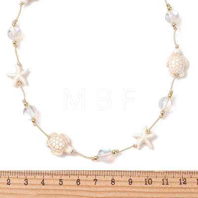 Ocean Starfish Turtle Synthetic Turquoise & Round Moonstone Beaded Adjustable Waxed Nylon Cord Necklaces for Women NJEW-TA00234-1