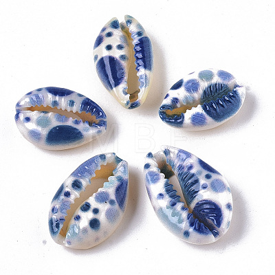 Printed Natural Cowrie Shell Beads X-SSHEL-R047-01-D06-1