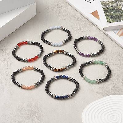 7Pcs 7 Style Natural & Synthetic Mixed Gemstone & Alloy Beaded Stretch Bracelets Set for Women BJEW-JB09236-1