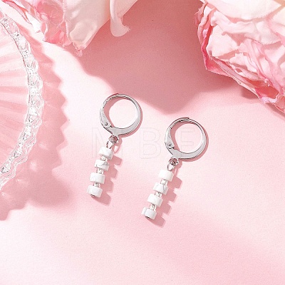 304 Stainless Steel Natural Mixed Stone Column Leverback Earrings EJEW-JE06520-1