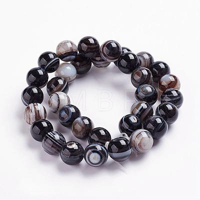 Natural Black Striped Agate/Banded Agate Beads Strands G-J359-01-12mm-1