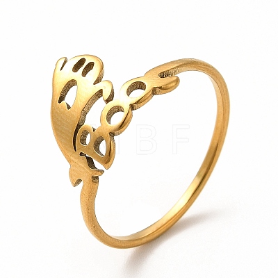 304 Stainless Steel Hollow Out Ghost with Word Boo Finger Ring for Women RJEW-K239-05G-1