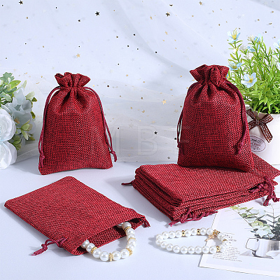 Beebeecraft Polyester Imitation Burlap Packing Pouches Drawstring Bags ABAG-BBC0001-02B-04-1