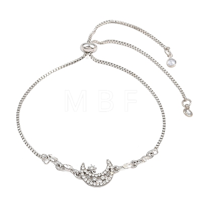 Adjustable Alloy Pave Clear Cubic Zirconia Moon with Star Slider Beacelets for Women AL-CBA3C8B-11P-1