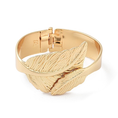 Leaf Alloy Cuff Bangles BJEW-C058-06G-1