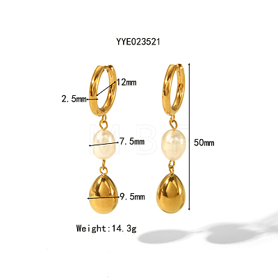 Stainless Steel & Freshwater Pearl Teardrop Hoop Earrings NL4895-1