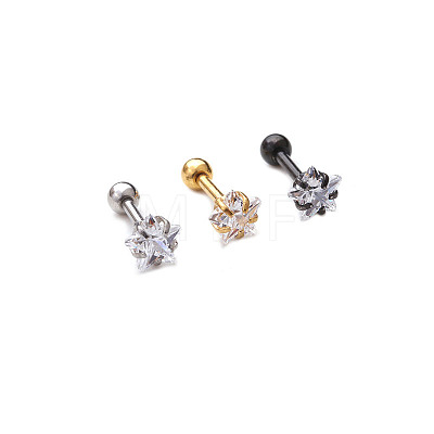 316L Surgical Stainless Steel Clear Cubic Zirconia Star Cartilage Earrings WGC4894-05-1