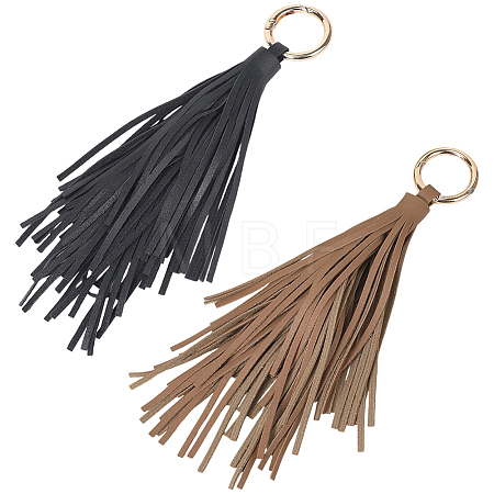 2Pcs 2 Colors PU Leather Tassel Pendan Keychains FIND-CL0001-88A-1