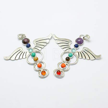 Vintage Chakra Jewelry Alloy Bezel Gemstone Big Pendants G-M039-01-1