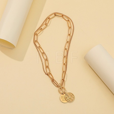Alloy Star Compass Pendant 2-Strand Chain Necklaces with OT Clasps for Women WGF2DEA-01-1