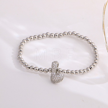 Brass Micro Pave Clear Cubic Zirconia Beaded Stretch Bracelets for Women FS-WG5260F-11-1