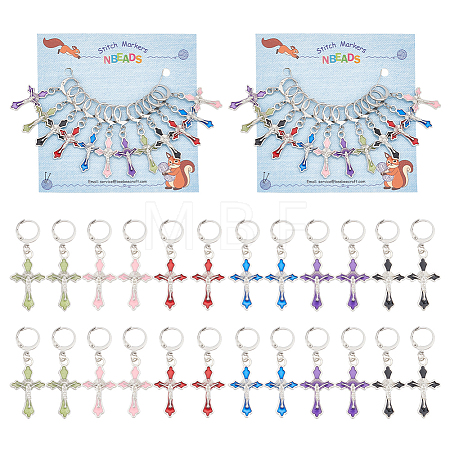 Alloy Enamel Religion Crucifix Cross Pendant Locking Stitch Markers HJEW-PH01839-1
