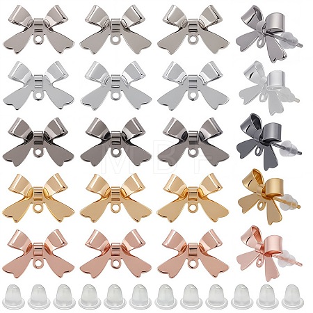 50Pcs 5 Colors Bowknot Brass Stud Earring Findings KK-SP0001-47-1
