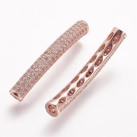 Brass Micro Pave Cubic Zirconia Tube Beads ZIRC-N025-60RG-1
