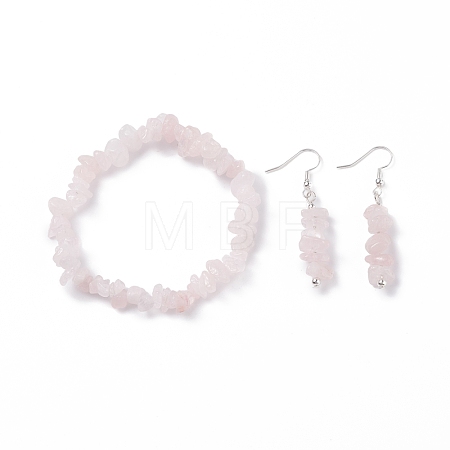 Natural Rose Quartz Chips Beaded Jewelry Set SJEW-JS01232-06-1