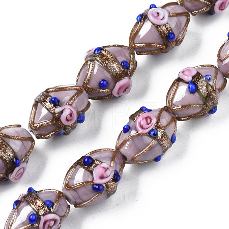 Handmade Gold Sand Lampwork Beads Strands LAMP-N021-40B-1