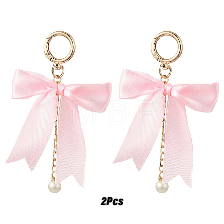 2Pcs Aluminum & Polyester Bowknot & Acrylic Pearl Shoes Charms HJEW-YW00535-03-1