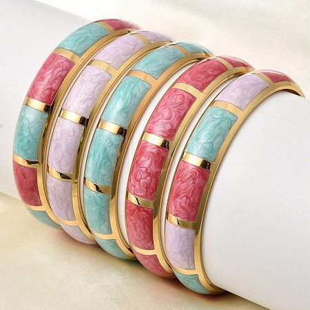 304 Stainless Steel Enamel Hinged Bangles BJEW-D408-44G-1