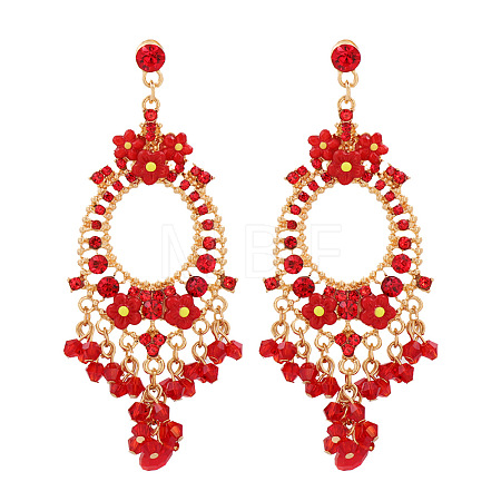 Oval Alloy Rhinestone Chandelier Earrings FS-WG8D144-01-1