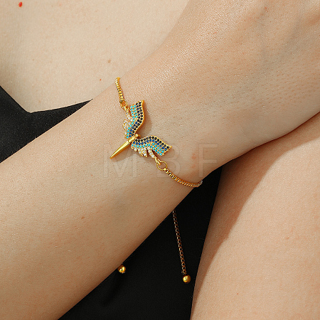 Brass Cubic Zirconia Goddess Wing Link Slider Bracelets for Women FS4700-1