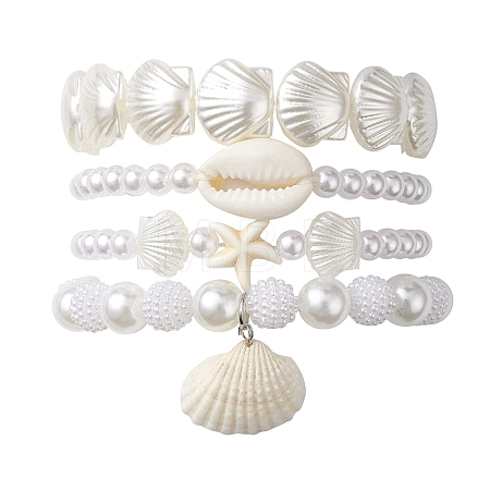 4Pcs 4 Style ABS Plastic Imitation Pearl Beaded Stretch Bracelets Set BJEW-JB10104-1