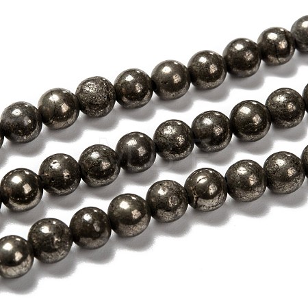 Natural Pyrite Beads Strands G-L031-6mm-01-1