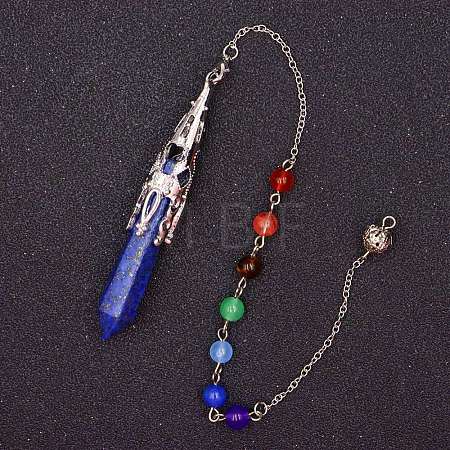 Natural Lapis Lazuli & Mixed Gemstone Bullet Pointed Dowsing Pendulums CHAK-PW0001-051J-1