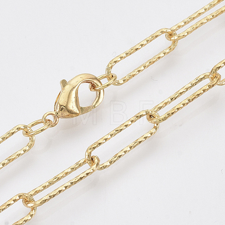 Brass Textured Paperclip Chain Necklace Making MAK-S072-02B-G-1