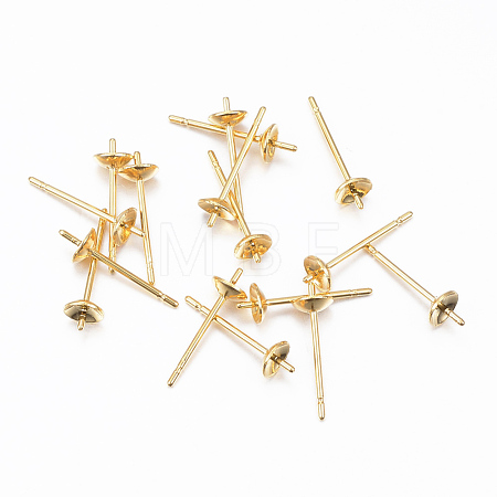 304 Stainless Steel Post Stud Earring Settings For Half Drilled Bead X-STAS-H558-08G-1