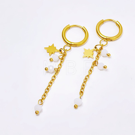 304 Stainless Steel Glass Star Tassel Hoop Earrings FS-WG135BB-03-1