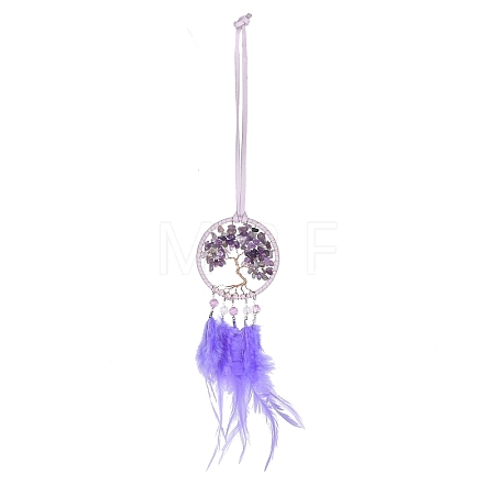 Iron Woven Web/Net with Feather Pendant Decorations AJEW-P097-07-1