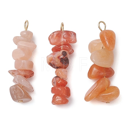 Gradient Color Natural Red Aventurine & Natural Sunstone & Natural Topaz Jade Chip Beaded Pendants PALLOY-JF02795-09-1
